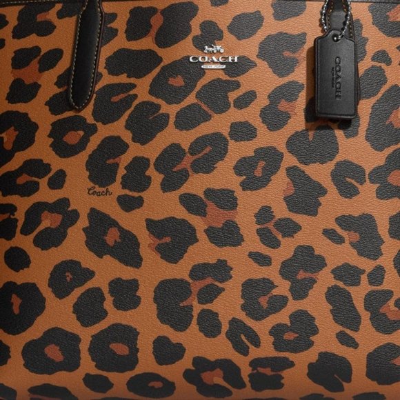 COACH City Tote With Leopard Print And Signature Canvas Interior - Picture 5 of 5